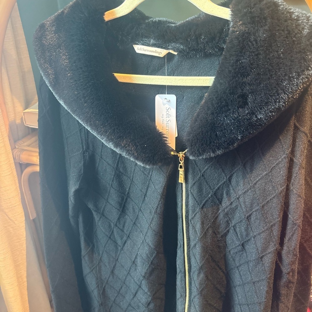 Soft Surroundings Secreta Zip Up Sweater Faux Fur Collar - Picture 2 of 4